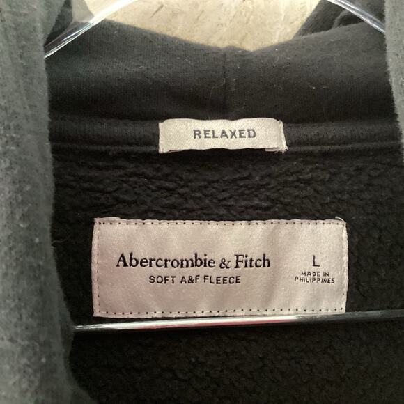 Abercrombie & Fitch Black Embroidered Logo Hoodie Sweatshirt Large Soft Relaxed - Picture 3 of 4